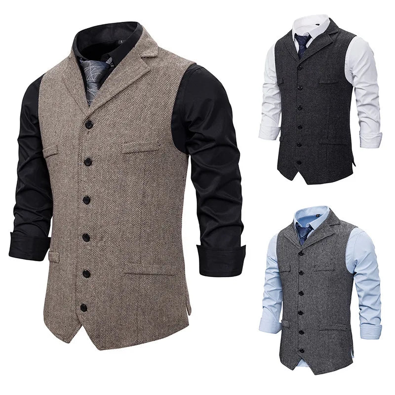 Lorvard Herringbone Tweed Vest